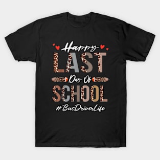 Bus Driver Happy Last Day Of School Summer Leopard T-Shirt